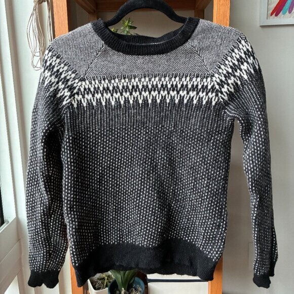 J. Crew Black and White Wool-Blend Fair Isle Sweater - Size S - Picture 3 of 5